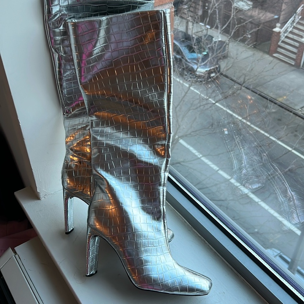 Zara silver bootie heels